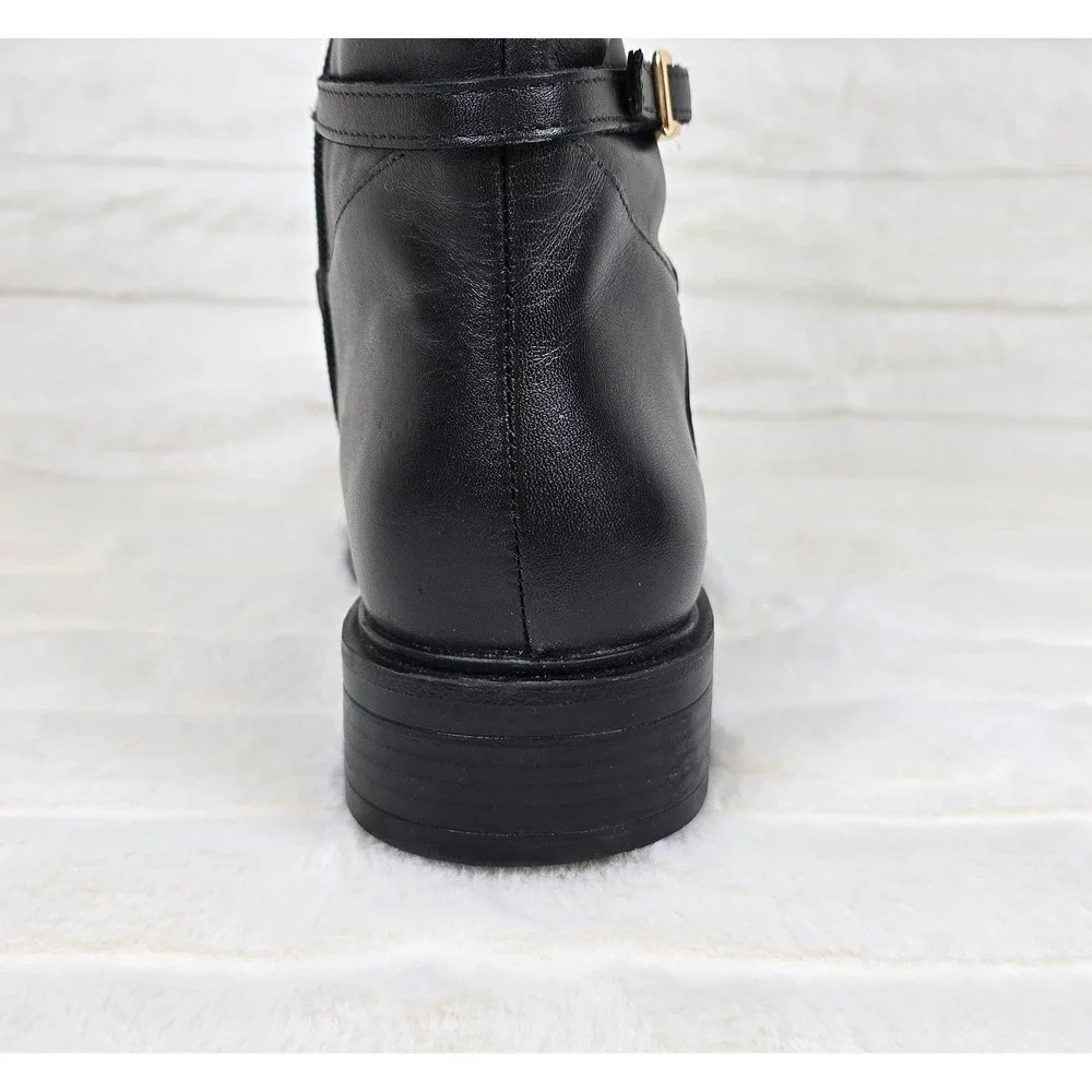 Arezzo Womens Black Leather Knee High Boots Side Zip Gold Buckle Accent Size 9.5